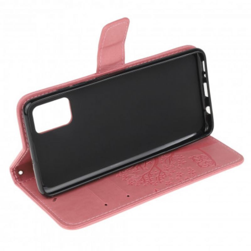 Flip Cover Xiaomi Redmi Note 10 / 10S Med Snor Træ Og Strappy Ugler
