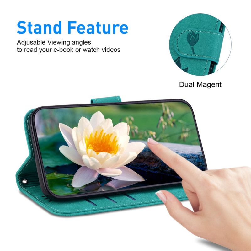 Flip Cover Oppo Reno 12 Pro 5g Lotusblomst Med Rem