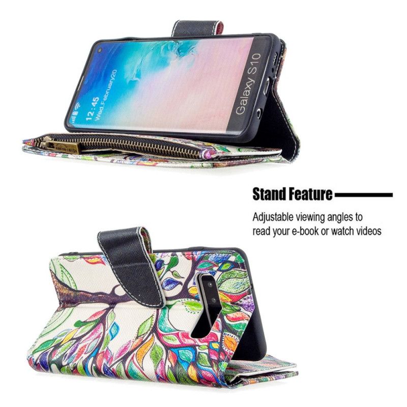 Flip Cover Samsung Galaxy S10 Lomme Med Lynlås I Træ