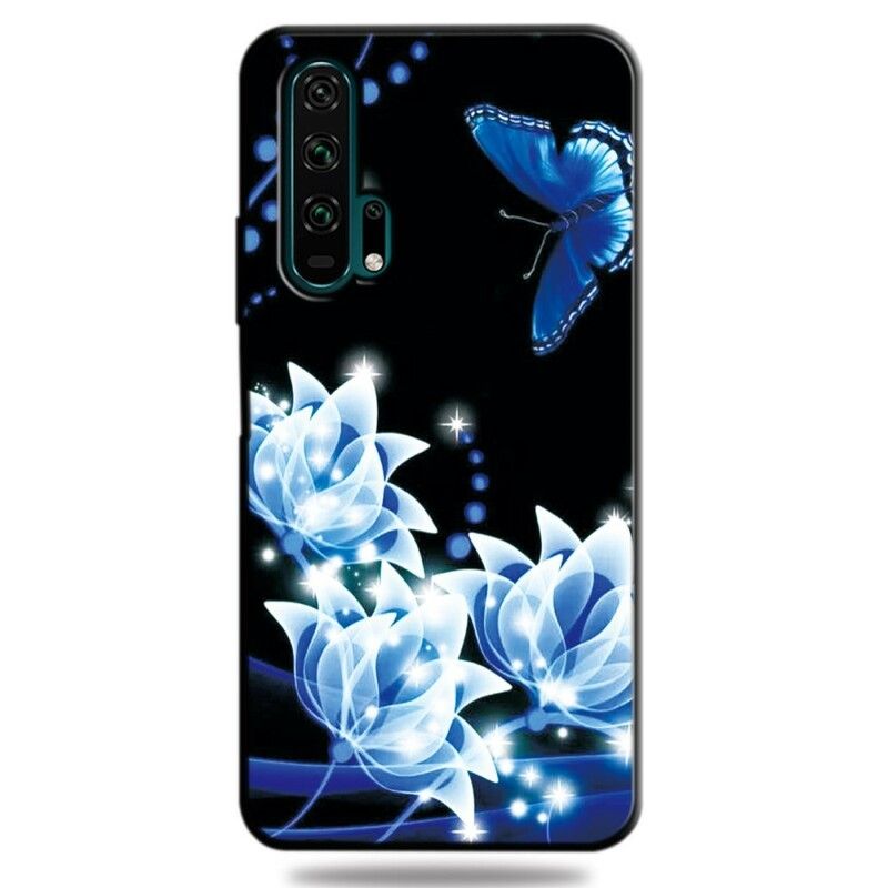 Cover Honor 20 Pro Sommerfugl Og Blå Blomster
