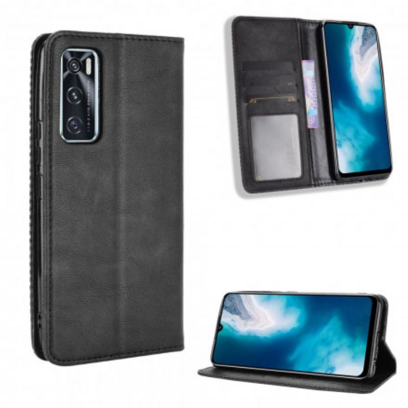 Cover Vivo Y70 Flip Cover Vintage Stiliseret Lædereffekt