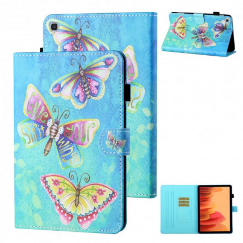 Læder Cover Samsung Galaxy Tab A7 Flerfarvede Sommerfugle