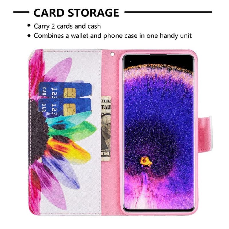 Læder Cover Oppo Find X5 Akvarelblomst