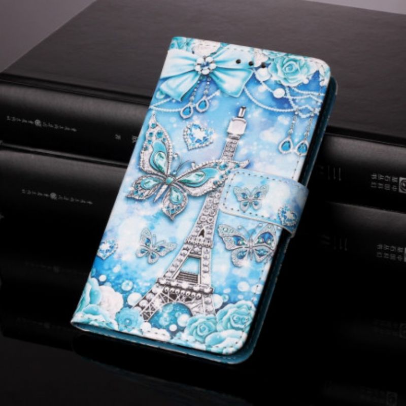 Flip Cover Huawei P Smart 2020 Med Snor Eiffeltårnets Sommerfugle Med Rem