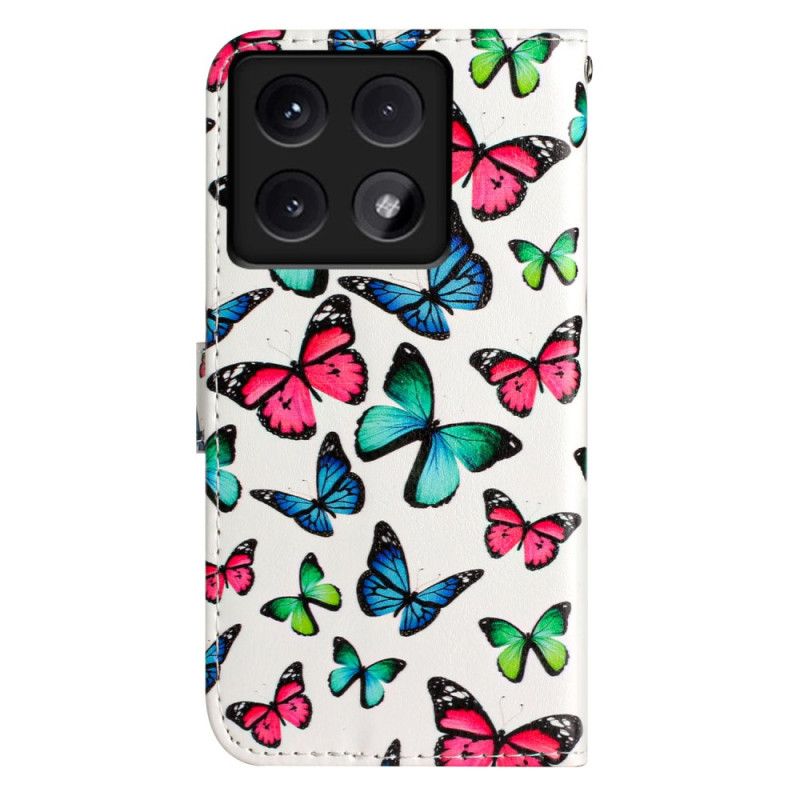 Læder Cover Xiaomi 14t Telefon Etui Farverige Sommerfugle