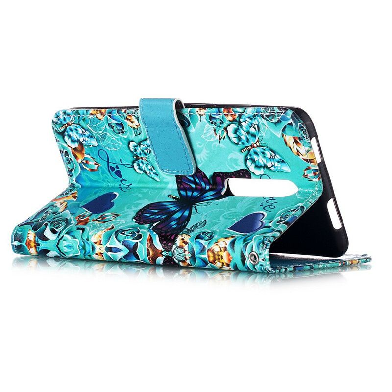 Læder Cover Xiaomi Mi 9T / Mi 9T Pro Med Snor Elsker Sommerfugle Strappy