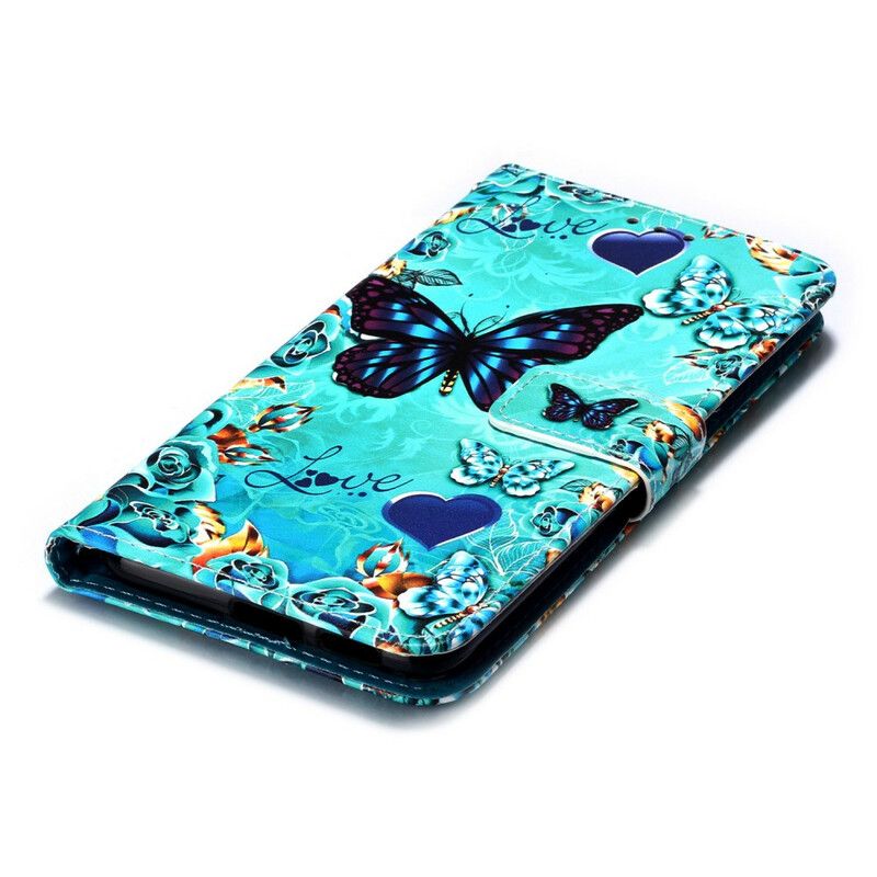 Læder Cover Xiaomi Mi 9T / Mi 9T Pro Med Snor Elsker Sommerfugle Strappy