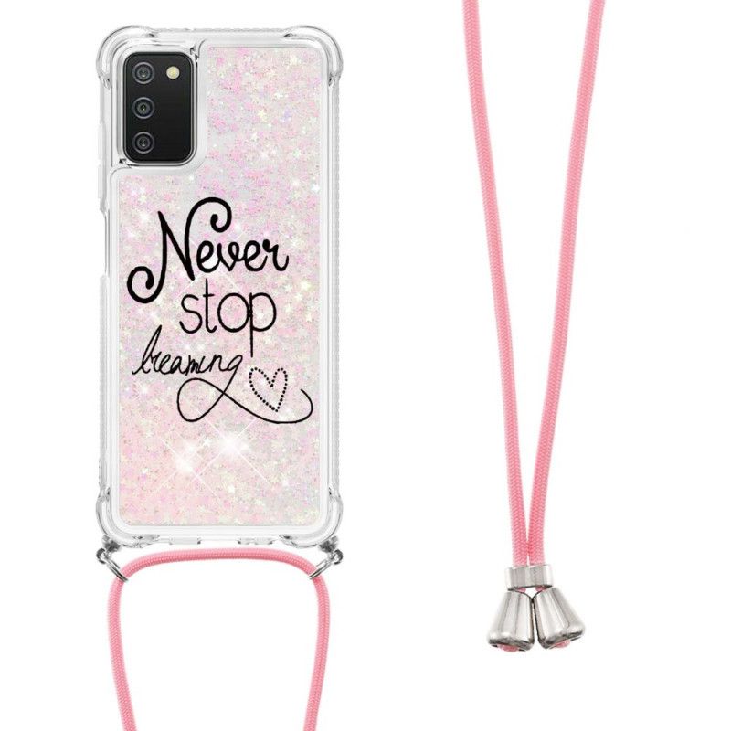 Cover Samsung Galaxy A03s Med Snor Stop Aldrig Pailletsnor