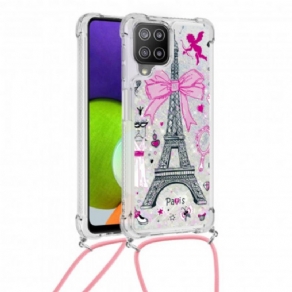 Cover Samsung Galaxy A22 4G Med Snor À Cordon Eiffeltårnet