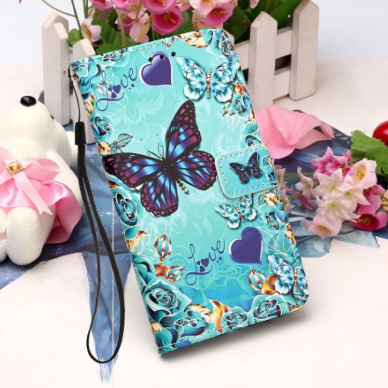 Flip Cover Samsung Galaxy A22 4G Gyldne Sommerfugle