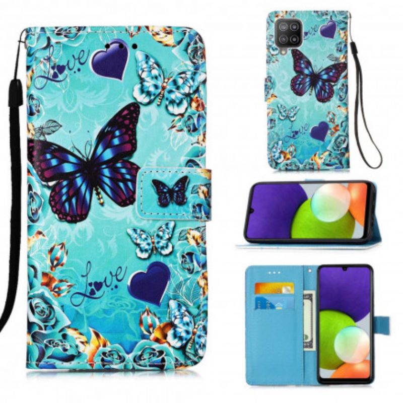 Flip Cover Samsung Galaxy A22 4G Gyldne Sommerfugle