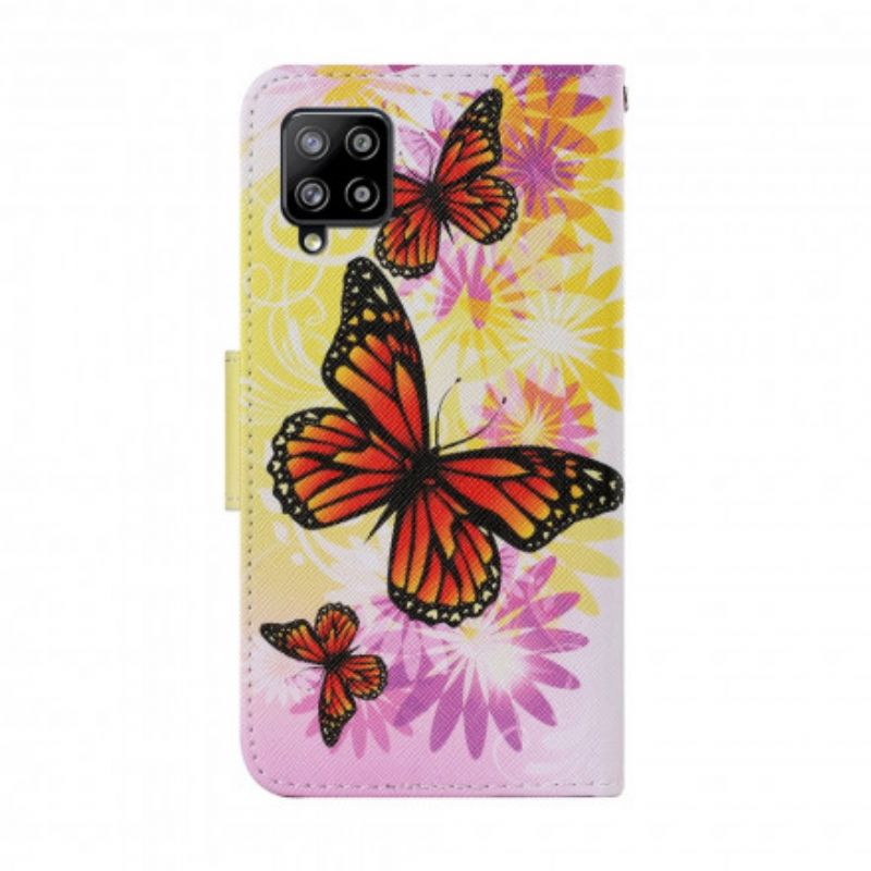 Flip Cover Samsung Galaxy A22 4G Sommerfugle Og Sommerblomster