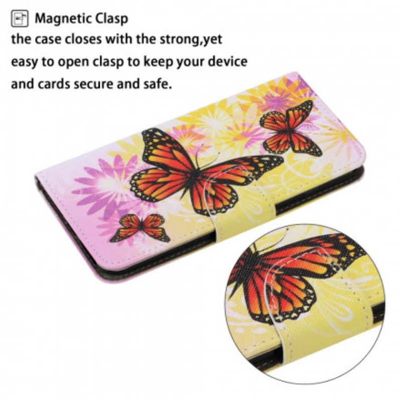 Flip Cover Samsung Galaxy A22 4G Sommerfugle Og Sommerblomster