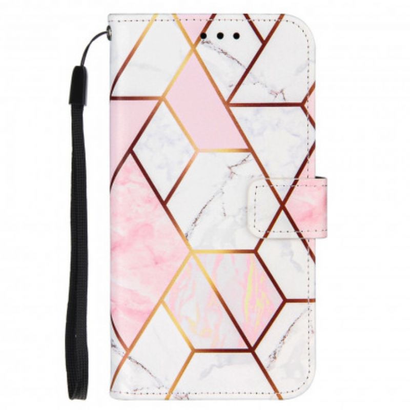 Læder Cover Samsung Galaxy A22 4G Geometrisk Marmor