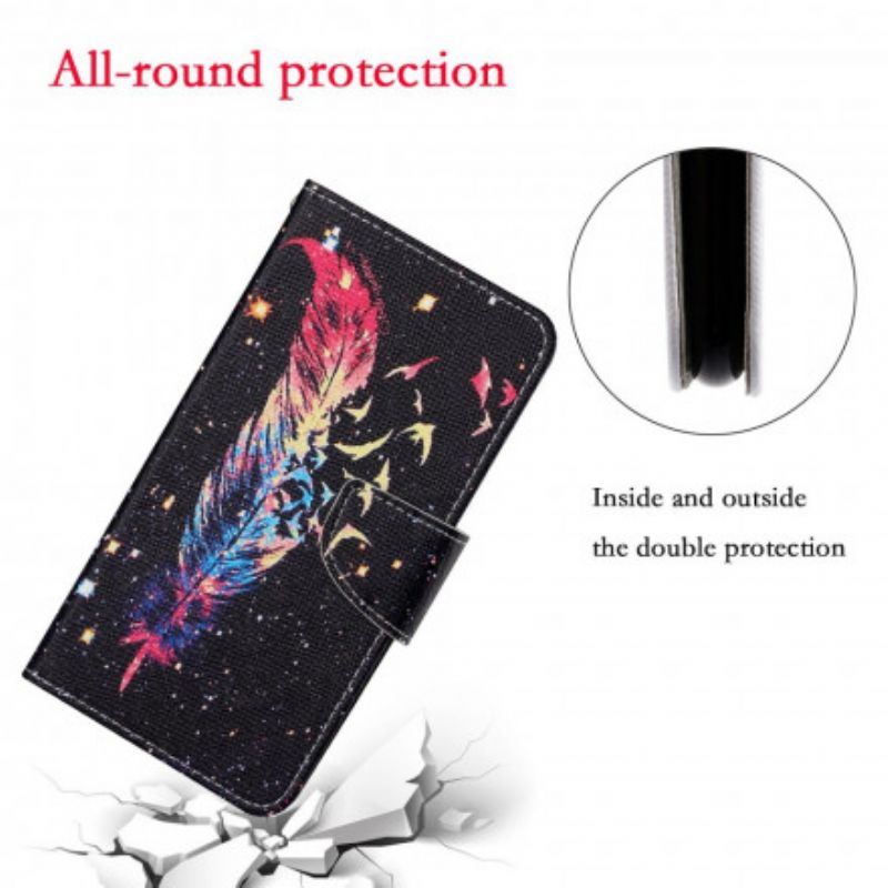 Læder Cover Samsung Galaxy A22 4G Med Snor Farverig Stropfjer