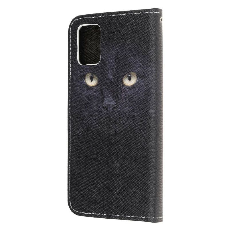 Læder Cover Samsung Galaxy A31 Med Snor Sorte Katteøjne Med Rem