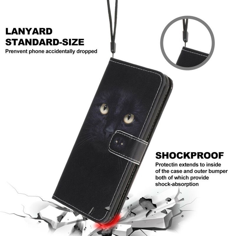 Læder Cover Samsung Galaxy A31 Med Snor Sorte Katteøjne Med Rem