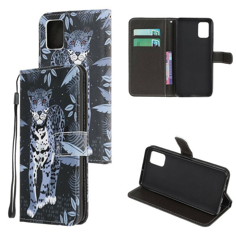 Læder Cover Samsung Galaxy A31 Med Snor Thong Leopard