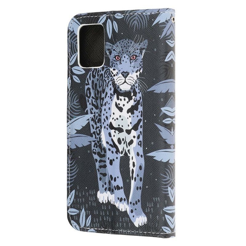 Læder Cover Samsung Galaxy A31 Med Snor Thong Leopard