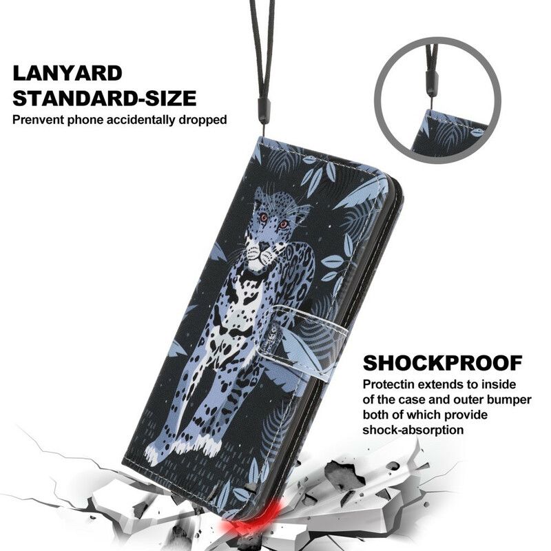 Læder Cover Samsung Galaxy A31 Med Snor Thong Leopard