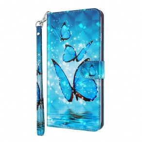 Læder Cover Huawei P Smart 2021 Flyvende Blå Sommerfugle