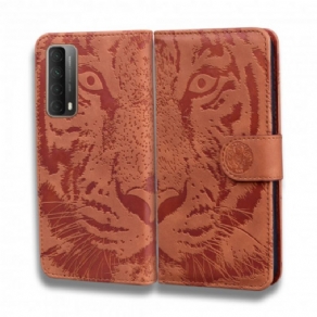 Læder Cover Huawei P Smart 2021 Tiger Ansigtstryk