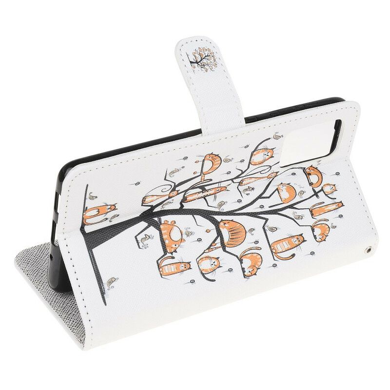 Læder Cover Samsung Galaxy Note 20 Med Snor Funky Katte Med Rem