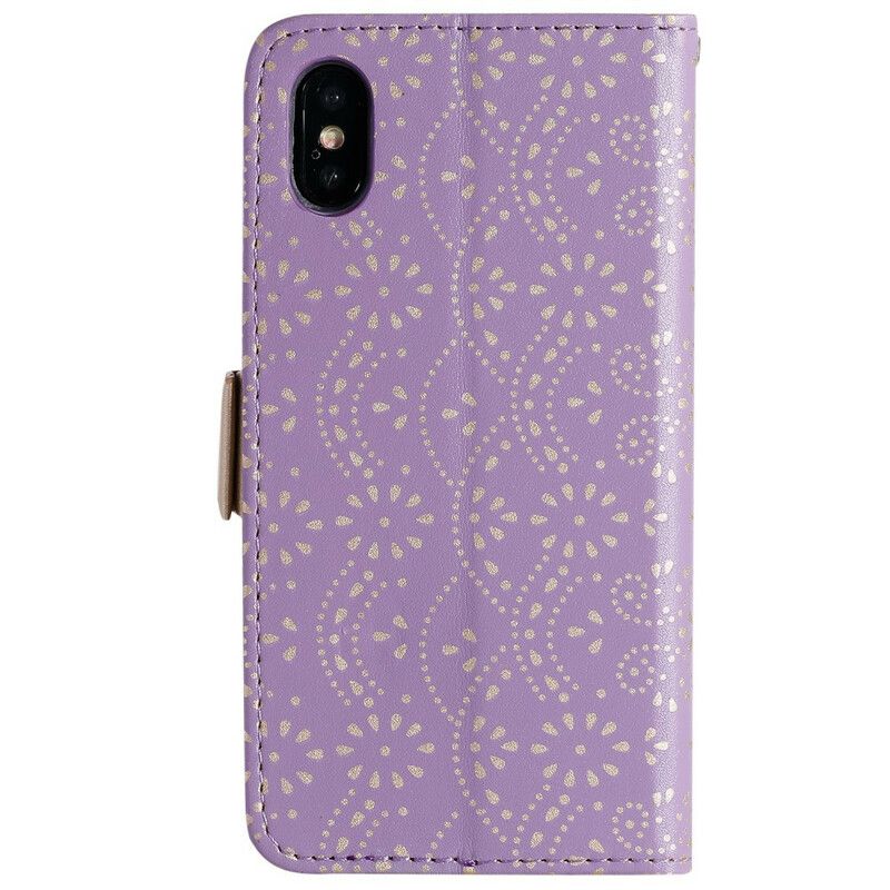 Flip Cover iPhone X / XS Med Snor Møntpung Med Blondebånd