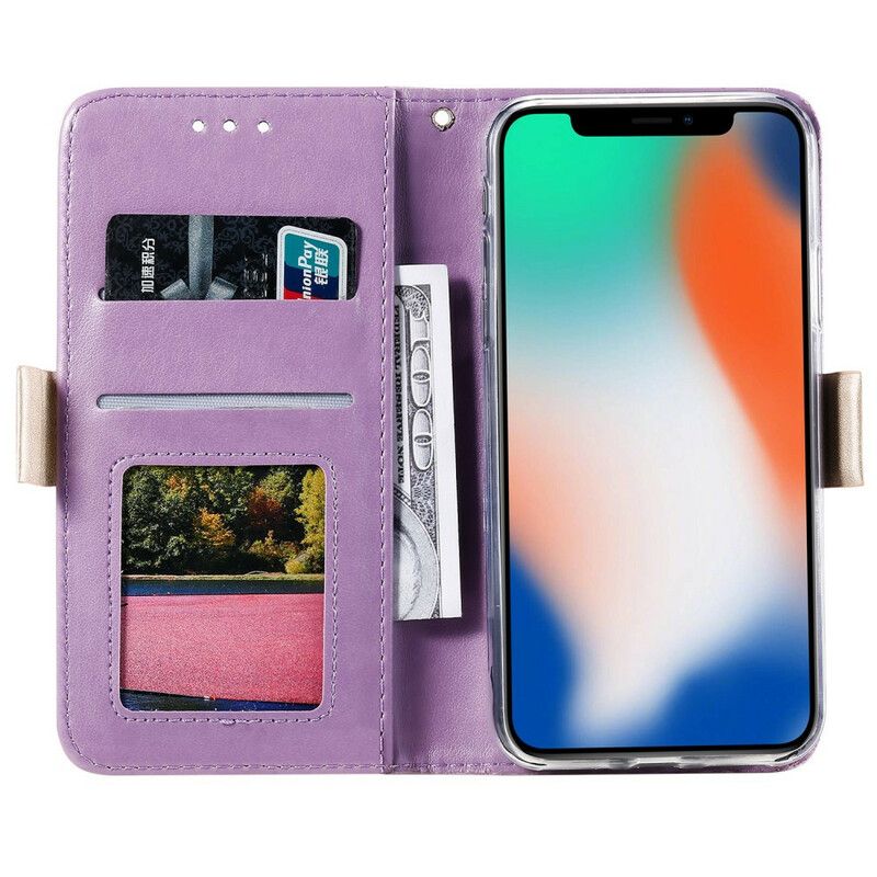 Flip Cover iPhone X / XS Med Snor Møntpung Med Blondebånd
