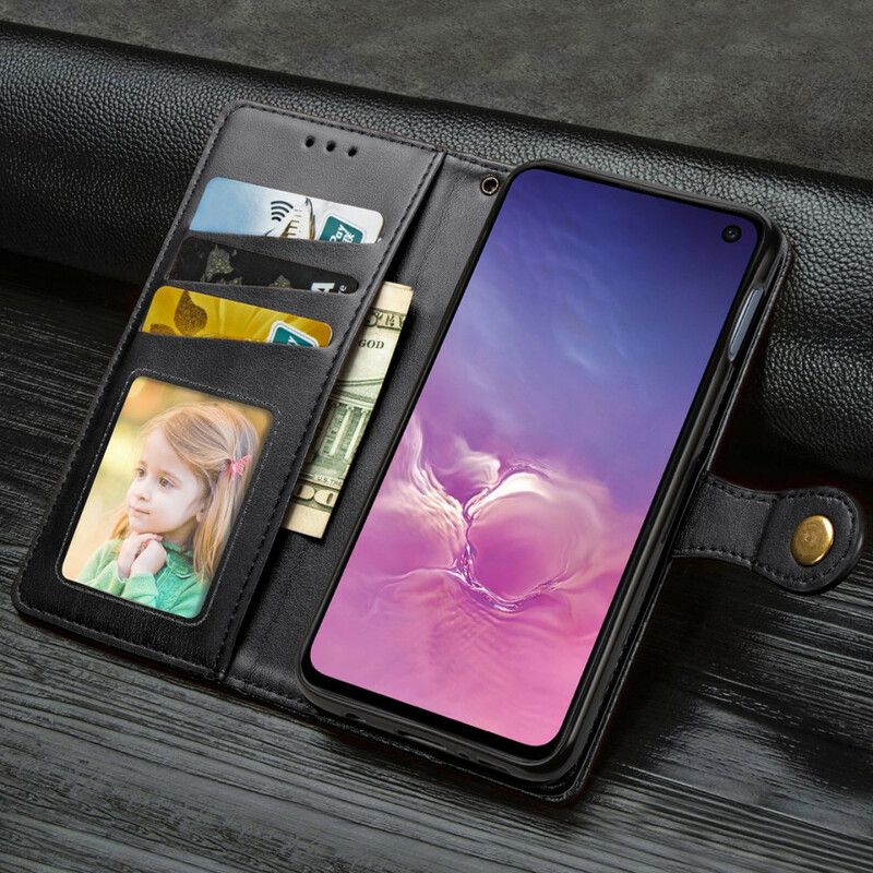 Flip Cover Samsung Galaxy S10e Imiteret Læder Og Vintage Lås