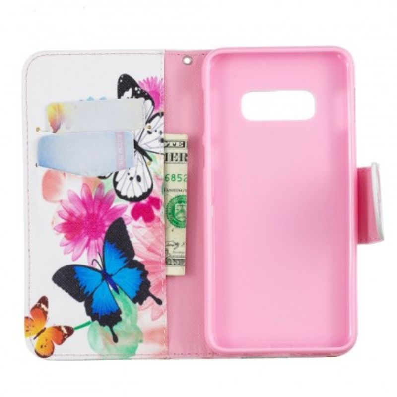 Flip Cover Samsung Galaxy S10e Malede Sommerfugle Og Blomster