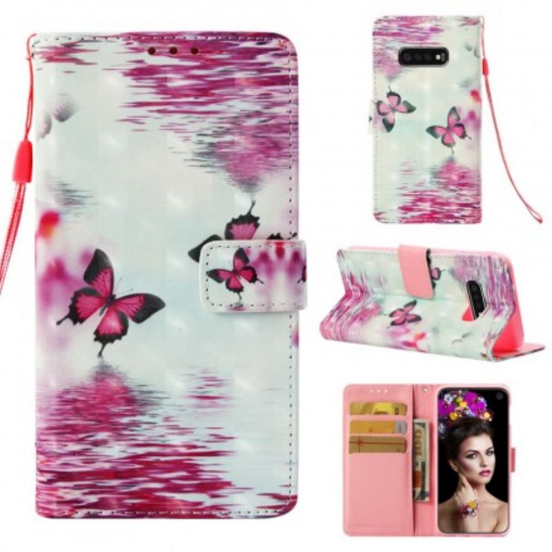 Flip Cover Samsung Galaxy S10e Røde Sommerfugle