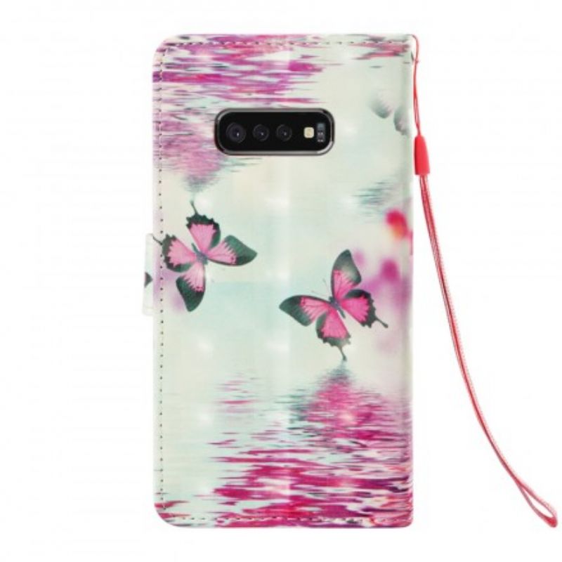 Flip Cover Samsung Galaxy S10e Røde Sommerfugle