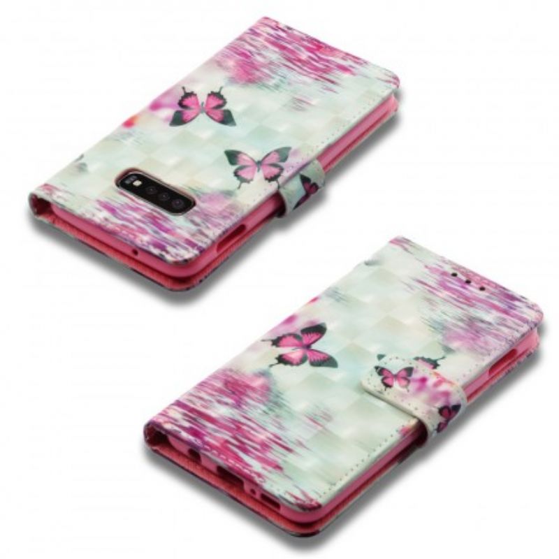 Flip Cover Samsung Galaxy S10e Røde Sommerfugle