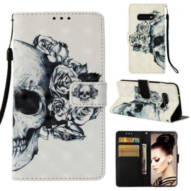 Læder Cover Samsung Galaxy S10e Blomsterskalle