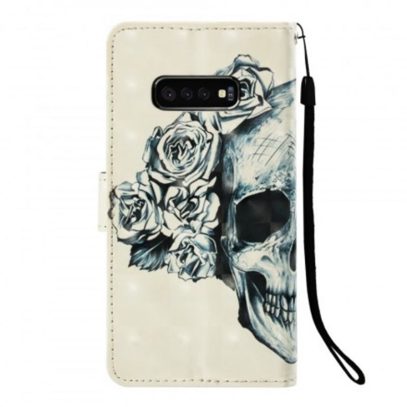 Læder Cover Samsung Galaxy S10e Blomsterskalle