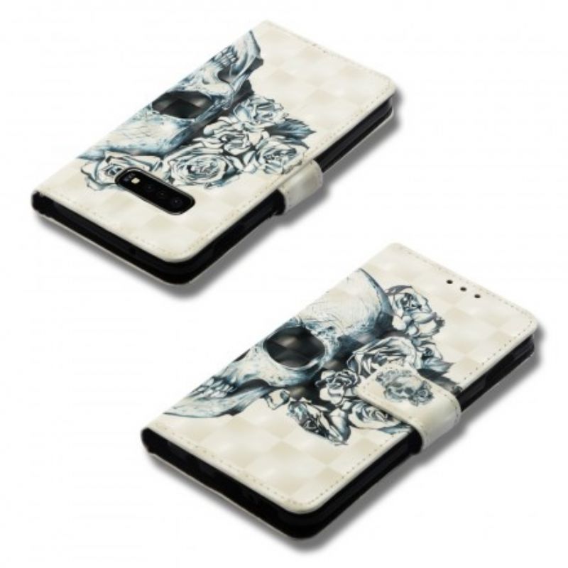 Læder Cover Samsung Galaxy S10e Blomsterskalle
