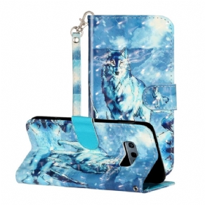 Læder Cover Samsung Galaxy S10e Med Snor Wolf Light Strap Spotlights
