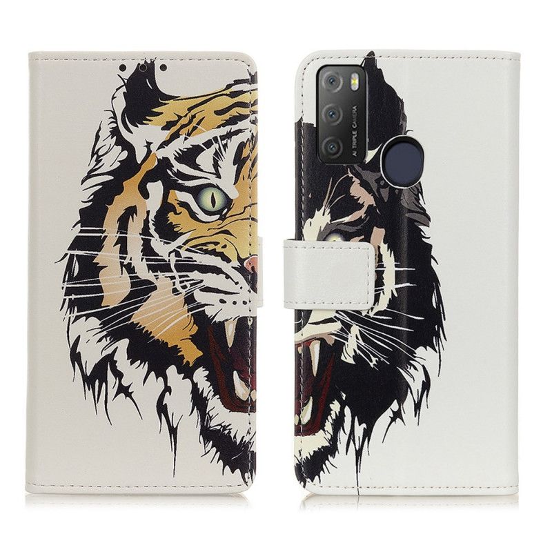 Læder Cover Alcatel 1S / 3L (2021) Hærd Tiger