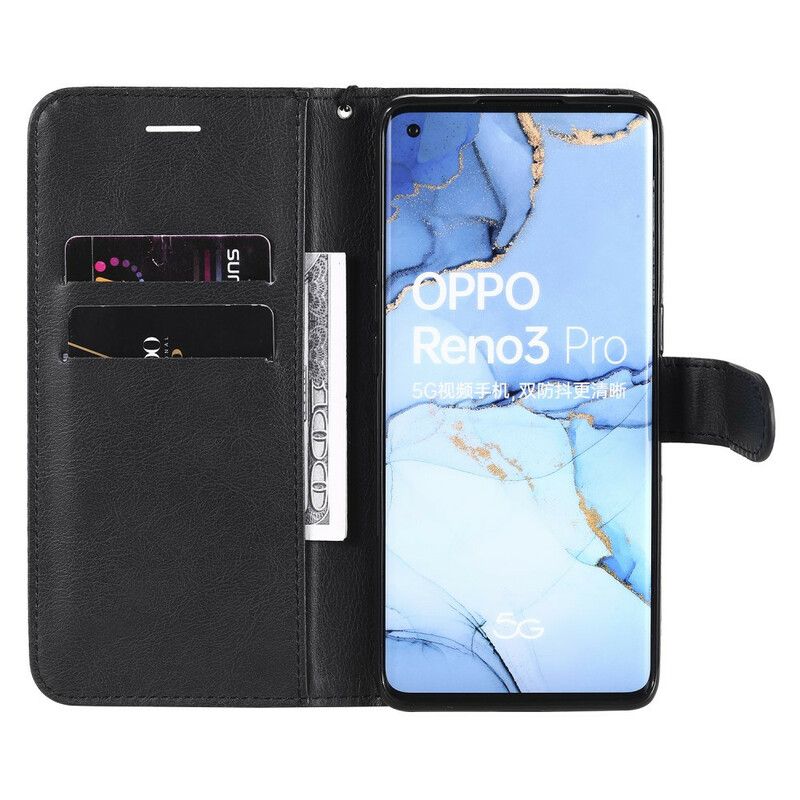 Flip Cover Oppo Find X2 Neo Med Snor Ensfarvet Serierem
