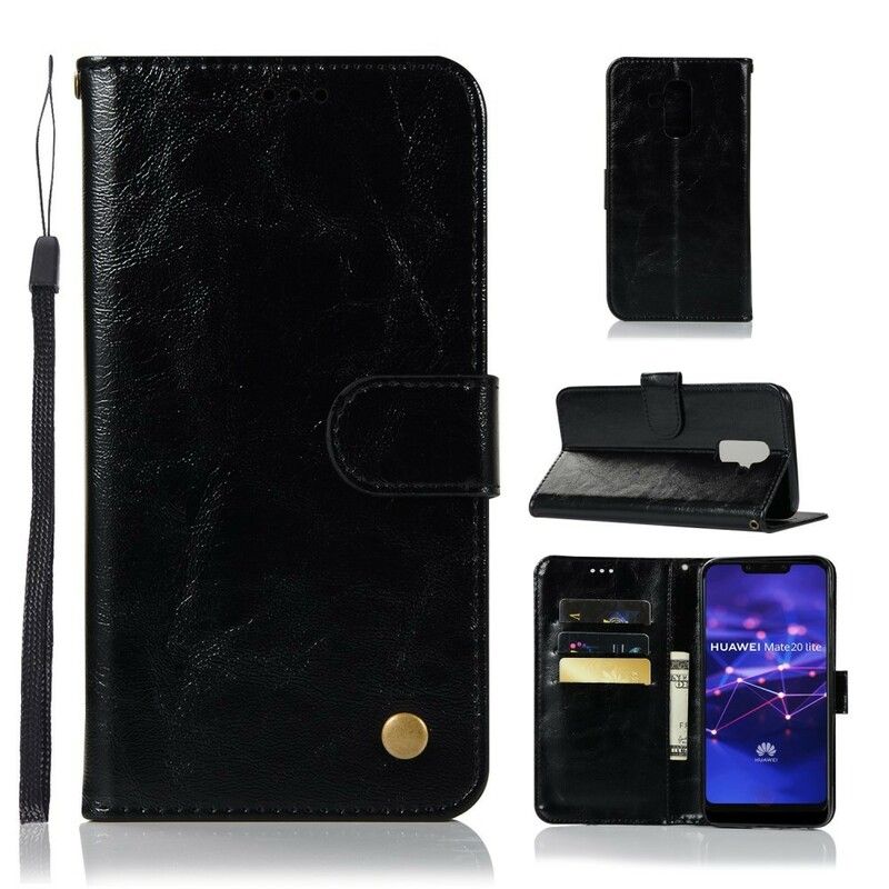Flip Cover Huawei Mate 20 Lite Med Snor Vintage Imiteret Læderrem