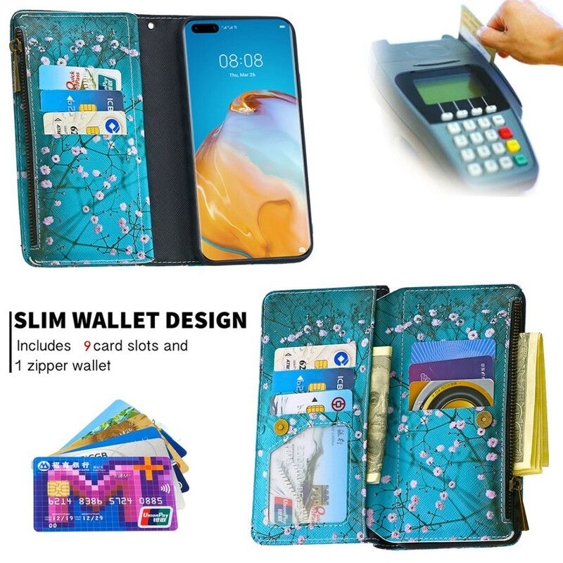 Flip Cover Huawei P40 Lomme Med Lynlås I Træ