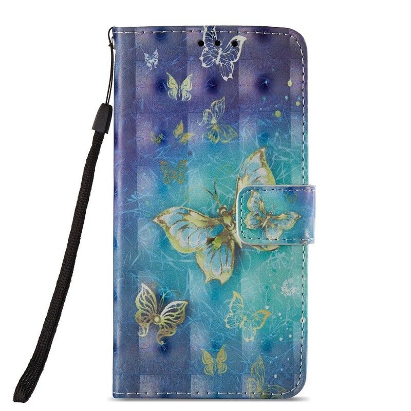 Læder Cover Huawei P20 Lite 3d Gyldne Sommerfugle
