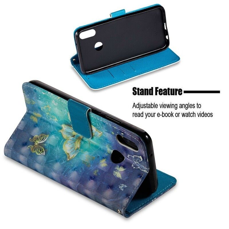 Læder Cover Huawei P20 Lite 3d Gyldne Sommerfugle