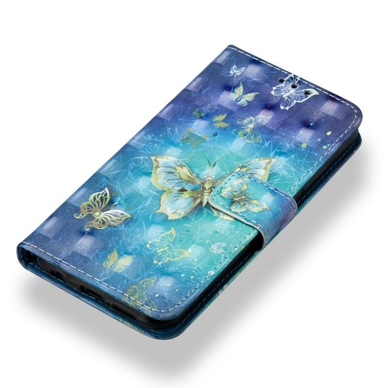 Læder Cover Huawei P20 Lite 3d Gyldne Sommerfugle