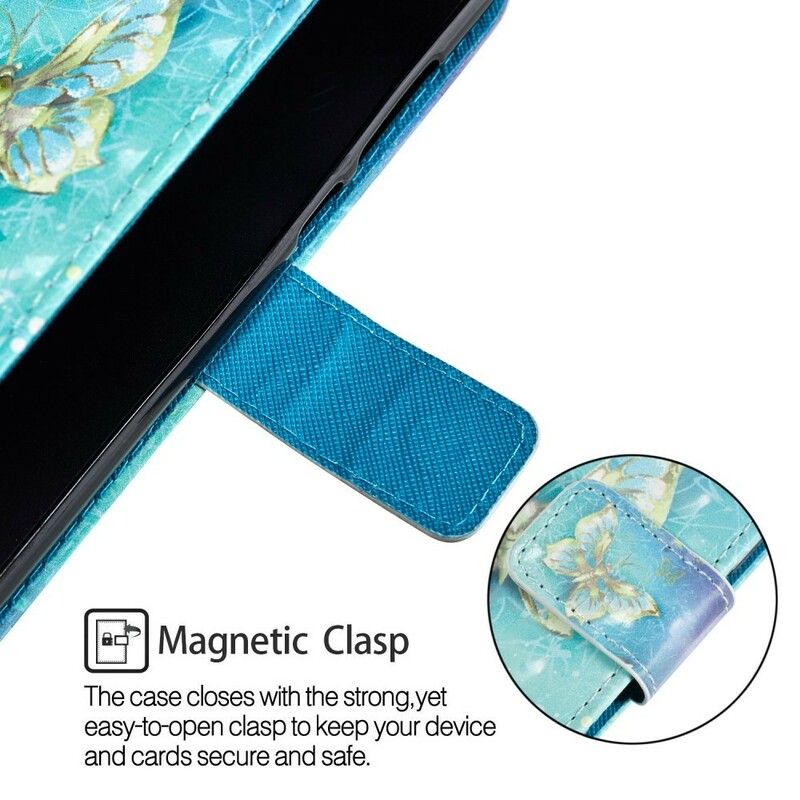Læder Cover Huawei P20 Lite 3d Gyldne Sommerfugle