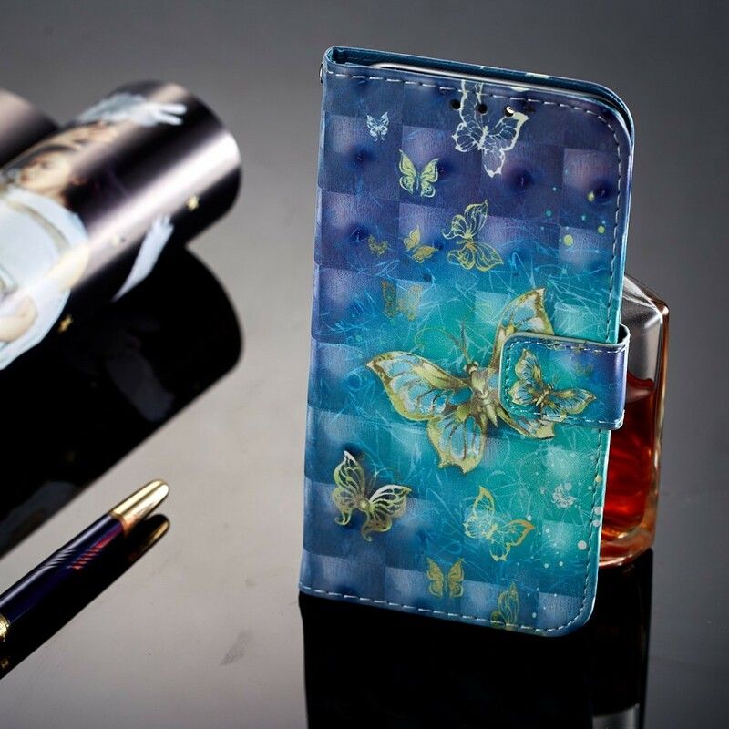 Læder Cover Huawei P20 Lite 3d Gyldne Sommerfugle