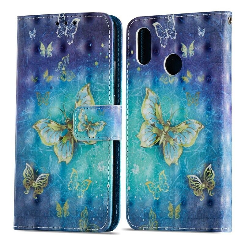 Læder Cover Huawei P20 Lite 3d Gyldne Sommerfugle