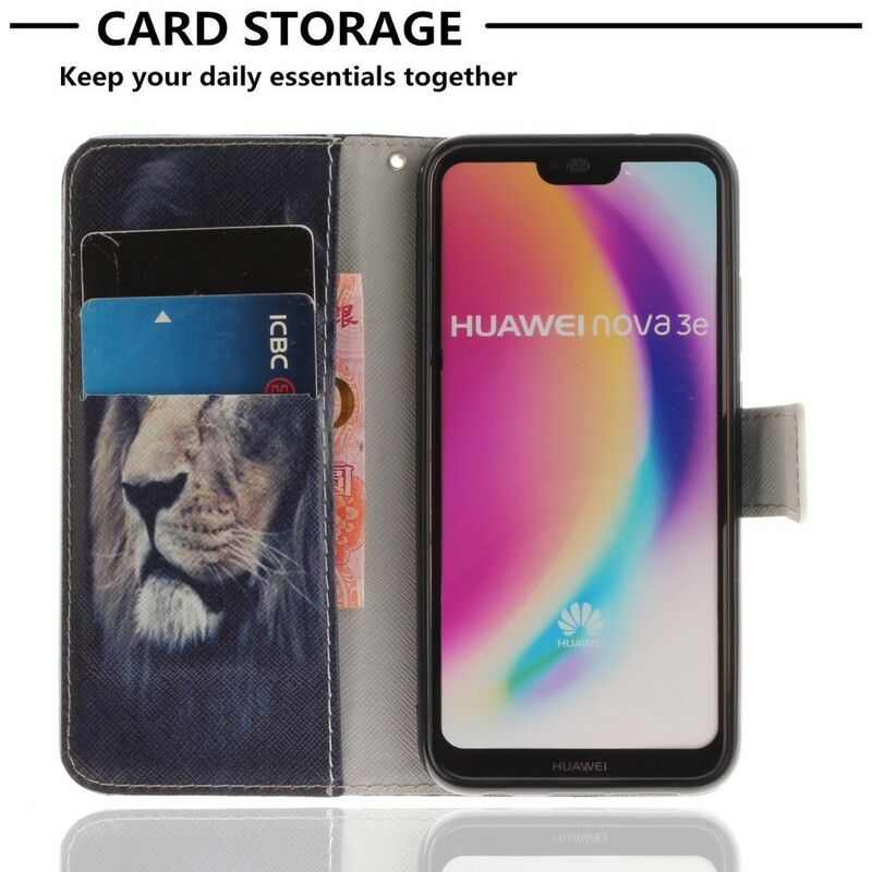 Læder Cover Huawei P20 Lite Drømmende Løve