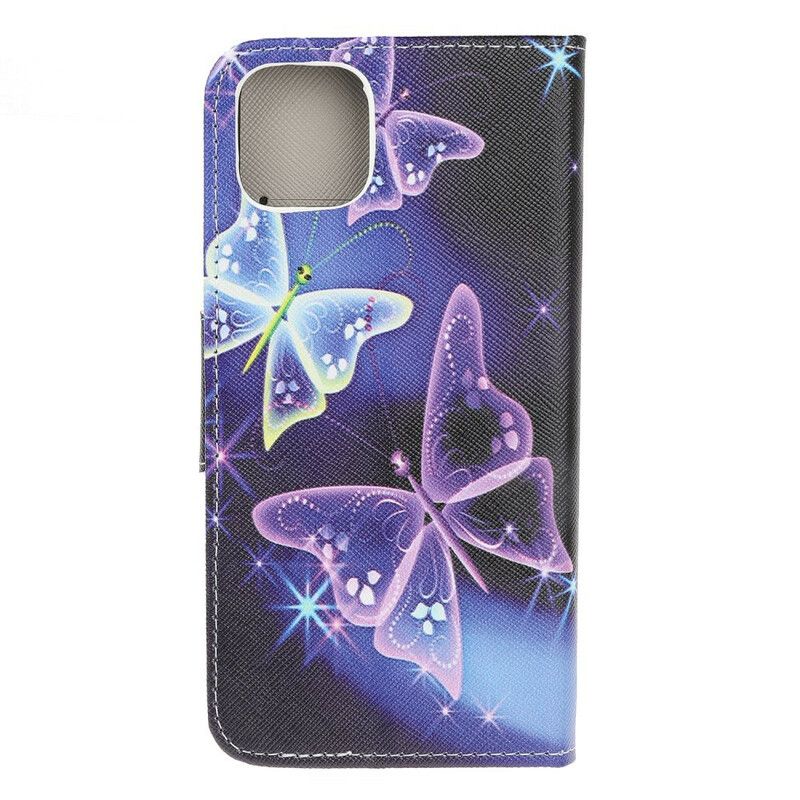 Læder Cover iPhone 12 Pro Max Farverig Sommerfugl